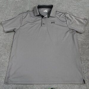 Under Armour Mens Polo Shirt 2XL Gray Solid Performance Loose Heatgear